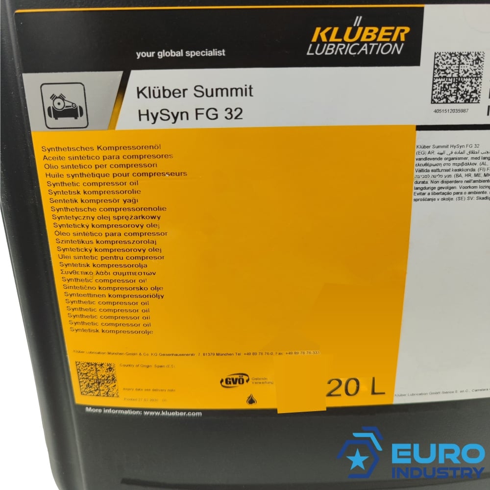 pics/Kluber/Copyright EIS/canister/Summit HySyn FG 32/klueber-summit-hy-syn-fg-32-synthetic-food-machinery-compressor-oil-20-l-03.jpg